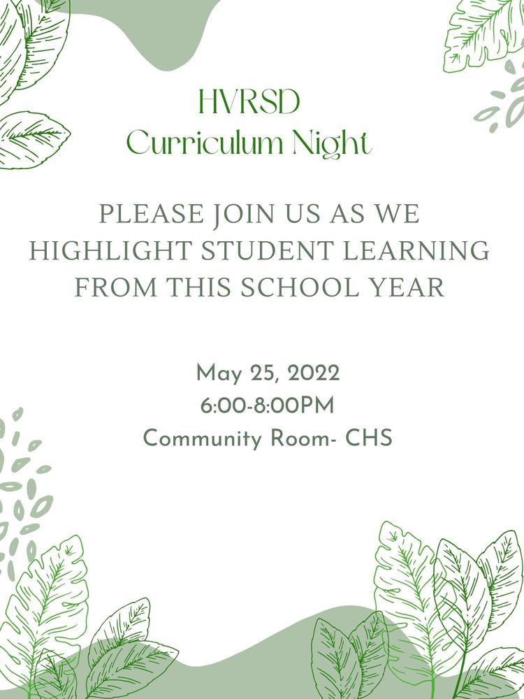 Flyer for the HVRSD Curriculum Night